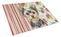 Black and Tan Yorkshire Terrier Vegetables Cutting Board Tempered Glass Kitchen Cutting Surface, Heat Resistant Chopping, Non-Slip Feet, Food Prep & Serving