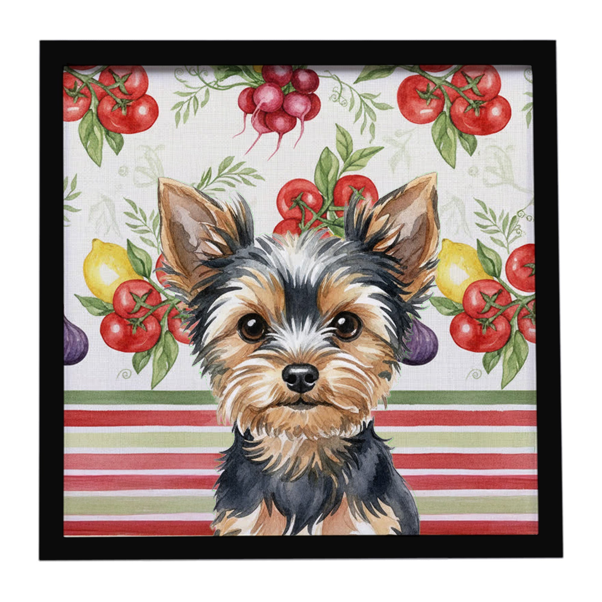 Black and Tan Yorkshire Terrier Vegetables Framed Metal Print Bathroom, Kitchen, Office, Home Decor Wall Art Ready to Hang, Square, 8X8