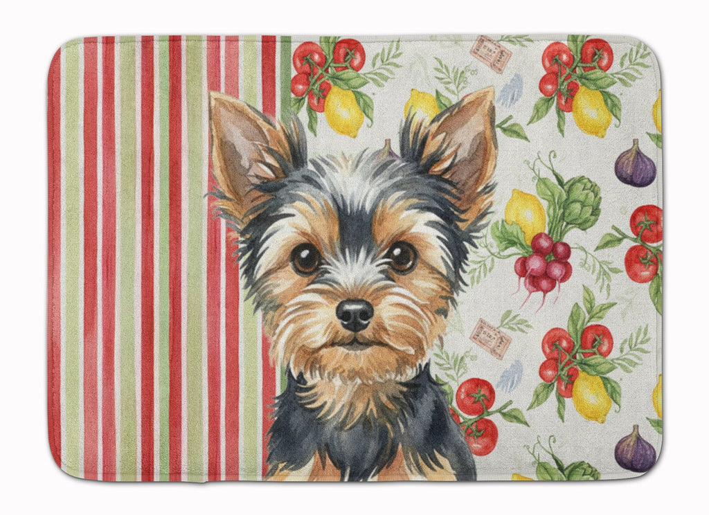 Black and Tan Yorkshire Terrier Vegetables Memory Foam Kitchen Mat Machine Washable Anti-Fatigue Cushion Comfort Bath or Kitchen Rug