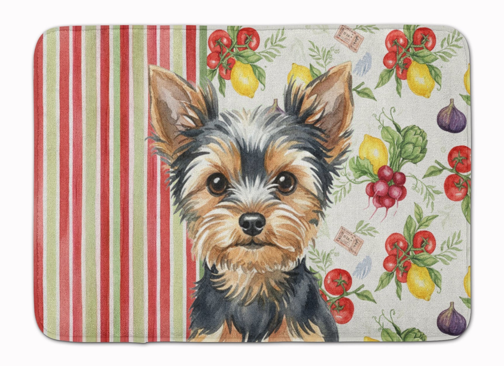 Black and Tan Yorkshire Terrier Vegetables Memory Foam Kitchen Mat Machine Washable Anti-Fatigue Cushion Comfort Bath or Kitchen Rug