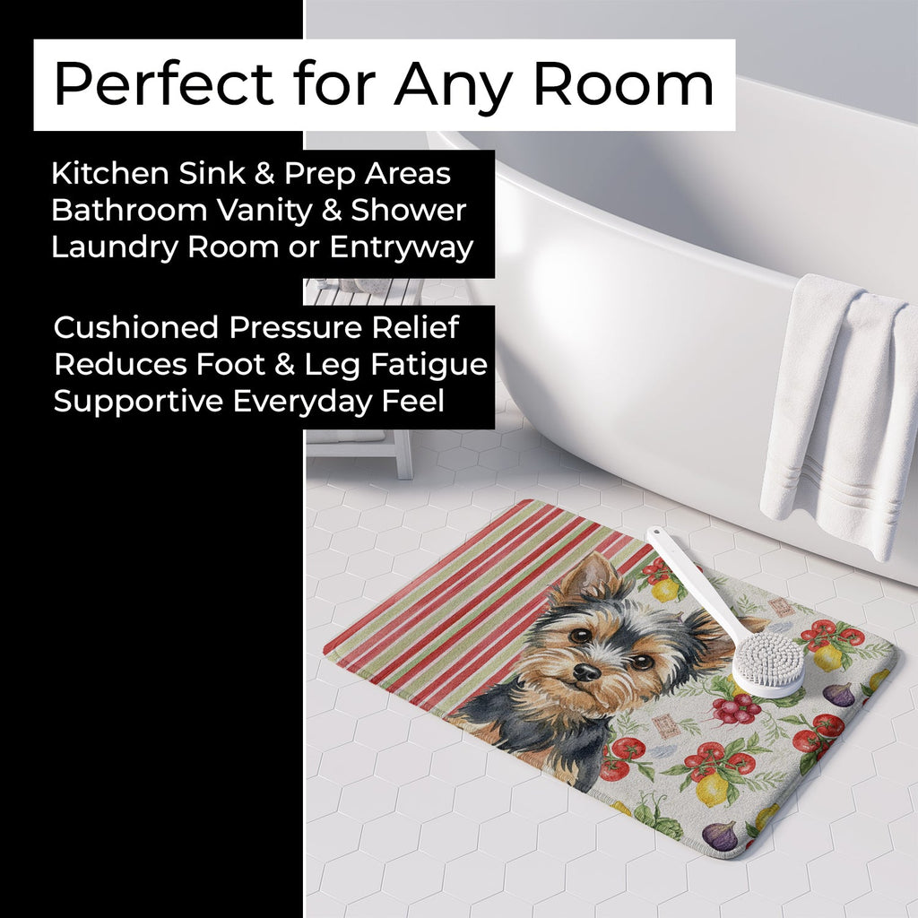 Black and Tan Yorkshire Terrier Vegetables Memory Foam Kitchen Mat Machine Washable Anti-Fatigue Cushion Comfort Bath or Kitchen Rug