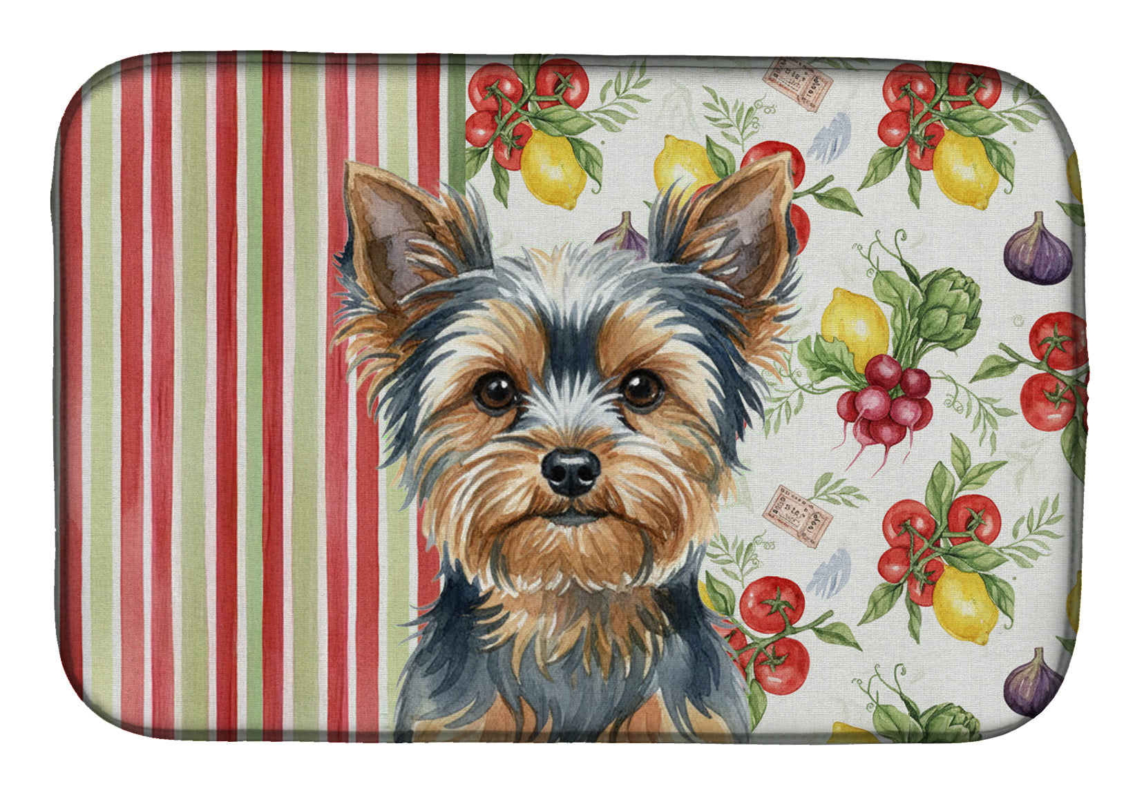 Blue and Tan Yorkshire Terrier Vegetables Dish Drying Mat Absorbent Dish Drying Mat Pad for Kitchen Counter Dish Drainer Mat for Countertop, 14 x 21", Multicolor