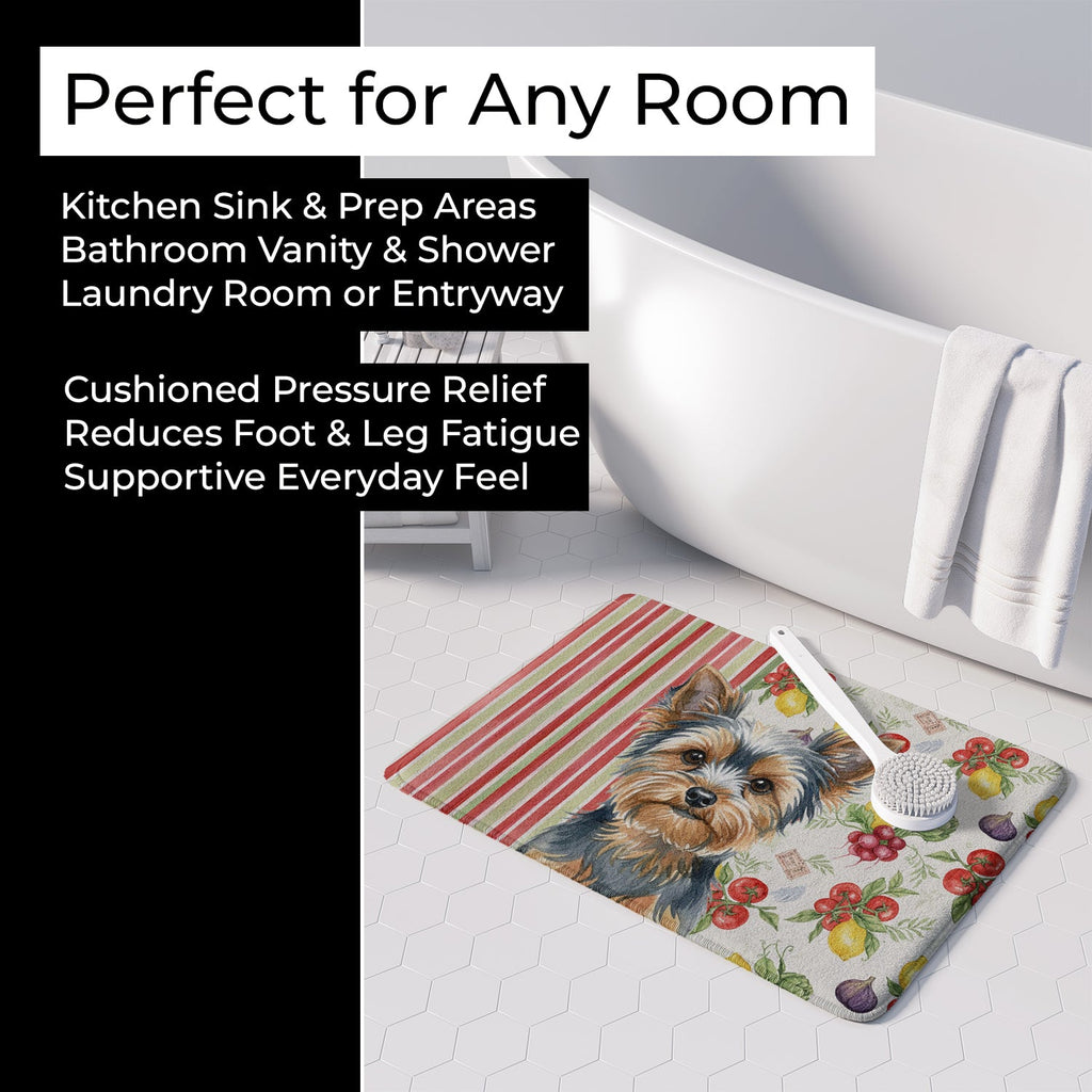 Blue and Tan Yorkshire Terrier Vegetables Memory Foam Kitchen Mat Machine Washable Anti-Fatigue Cushion Comfort Bath or Kitchen Rug