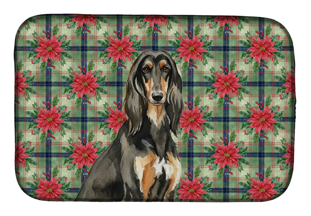 Black & Tan Afghan Hound Christmas PoinsettIas Dish Drying Mat Absorbent Dish Drying Mat Pad for Kitchen Counter Dish Drainer Mat for Countertop, 14 x 21", Multicolor