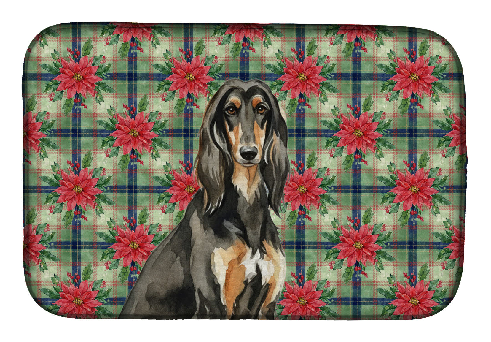 Black & Tan Afghan Hound Christmas PoinsettIas Dish Drying Mat Absorbent Dish Drying Mat Pad for Kitchen Counter Dish Drainer Mat for Countertop, 14 x 21", Multicolor