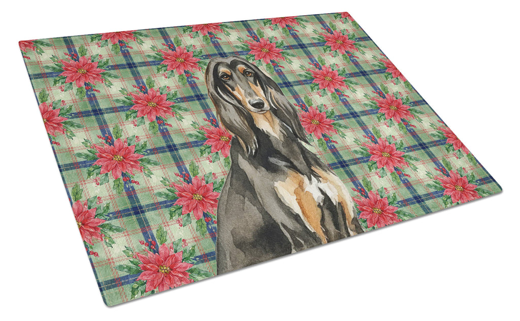 Black & Tan Afghan Hound Christmas PoinsettIas Cutting Board Tempered Glass Kitchen Cutting Surface, Heat Resistant Chopping, Non-Slip Feet, Food Prep & Serving