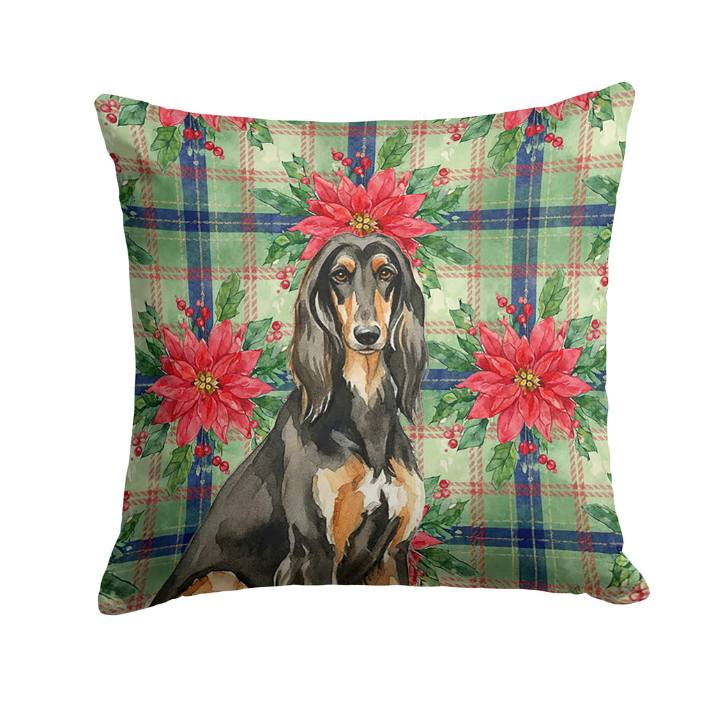 Black & Tan Afghan Hound Christmas PoinsettIas Decorative Throw Pillow 14x14 Indoor Outdoor Accent Cushion, Fabric Cover with Insert for Sofa, Bed, Porch & Living Room