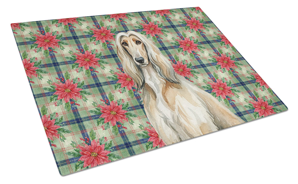 Afghan Hound Christmas PoinsettIas Cutting Board Tempered Glass Kitchen Cutting Surface, Heat Resistant Chopping, Non-Slip Feet, Food Prep & Serving