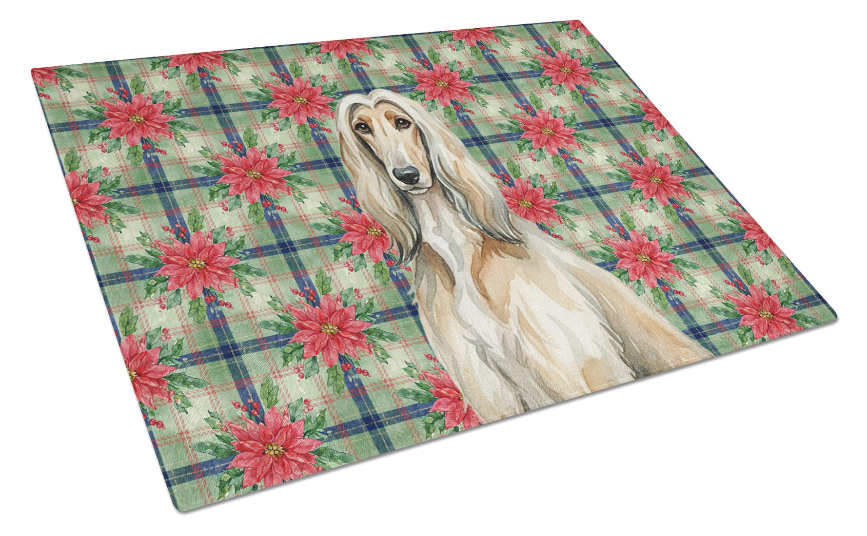 Afghan Hound Christmas PoinsettIas Cutting Board Tempered Glass Kitchen Cutting Surface, Heat Resistant Chopping, Non-Slip Feet, Food Prep & Serving