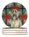 Afghan Hound Christmas PoinsettIas Large Sandstone Coasters Pack of 4 Absorbent Round Coasters Decor Gifts for Men or Women, 4 in, Multicolor