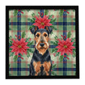 Airedale Terrier Christmas PoinsettIas Framed Metal Print Bathroom, Kitchen, Office, Home Decor Wall Art Ready to Hang, Square, 8X8