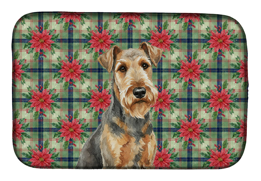 Grizzle Airedale Terrier Christmas PoinsettIas Dish Drying Mat Absorbent Dish Drying Mat Pad for Kitchen Counter Dish Drainer Mat for Countertop, 14 x 21", Multicolor