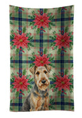 Grizzle Airedale Terrier Christmas PoinsettIas Kitchen Towel Velour Plush Front and Cotton Loop Back Machine Washable