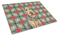 Grizzle Airedale Terrier Christmas PoinsettIas Cutting Board Tempered Glass Kitchen Cutting Surface, Heat Resistant Chopping, Non-Slip Feet, Food Prep & Serving