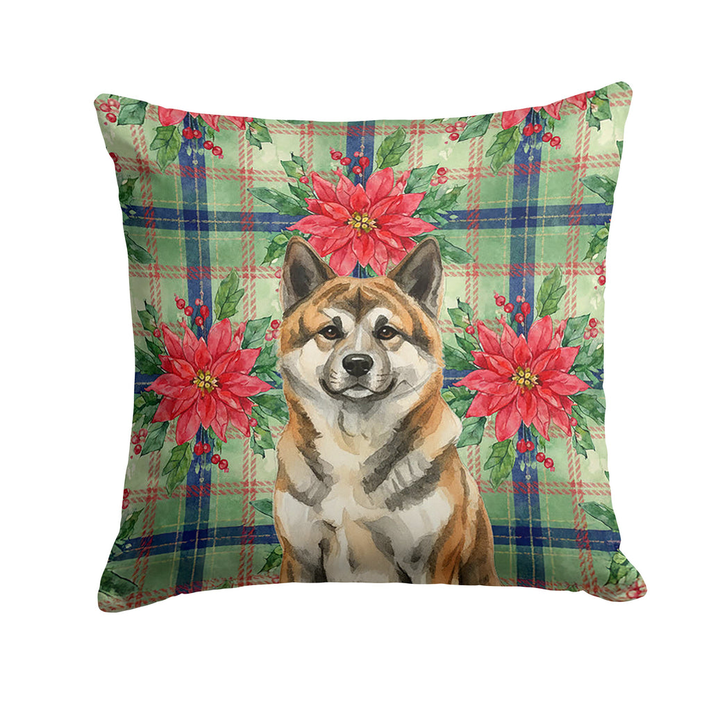Brindle Akita Christmas PoinsettIas Decorative Throw Pillow 14x14 Indoor Outdoor Accent Cushion, Fabric Cover with Insert for Sofa, Bed, Porch & Living Room