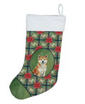 Red Akita Christmas PoinsettIas Holiday Stocking Double-Sided Print, Polyester Suede,11x18, Made in USA