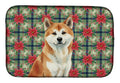 Red Akita Christmas PoinsettIas Dish Drying Mat Absorbent Dish Drying Mat Pad for Kitchen Counter Dish Drainer Mat for Countertop, 14 x 21", Multicolor
