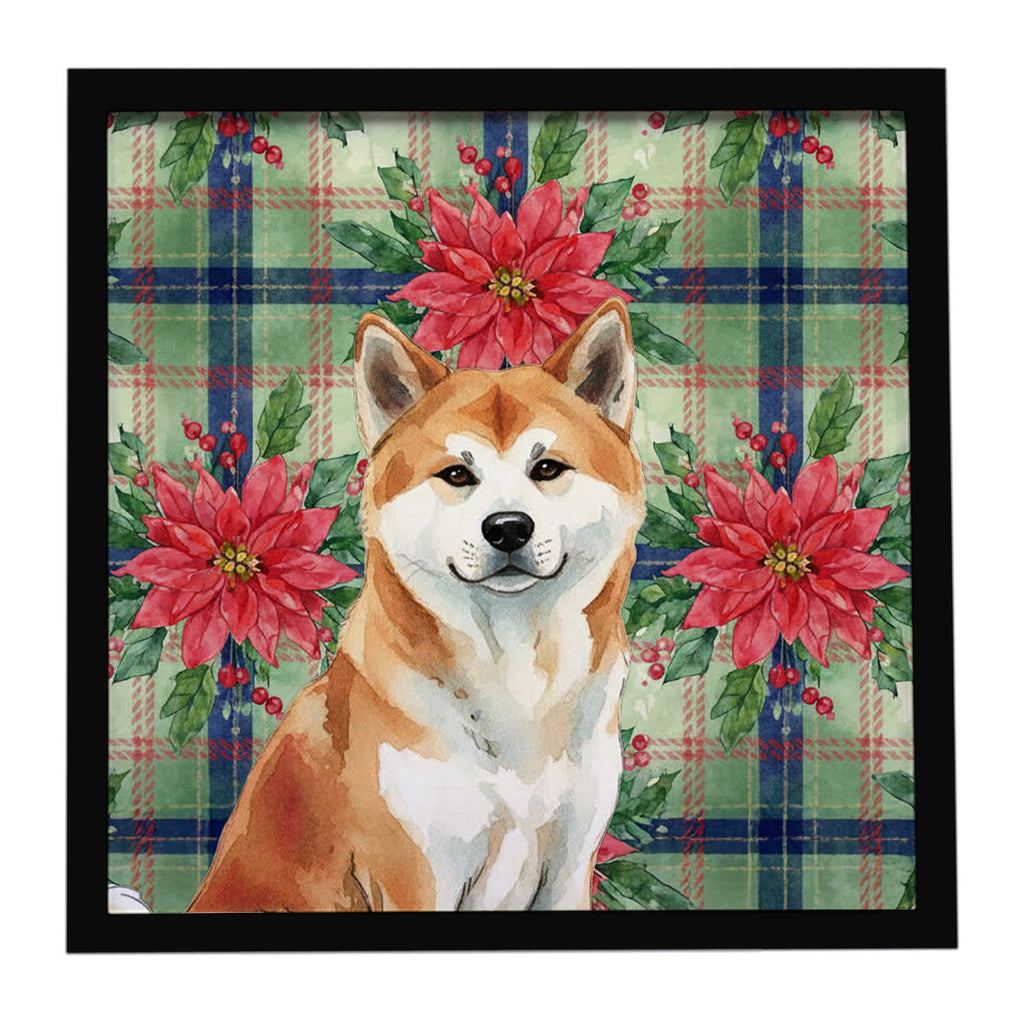Red Akita Christmas PoinsettIas Framed Metal Print Bathroom, Kitchen, Office, Home Decor Wall Art Ready to Hang, Square, 8X8