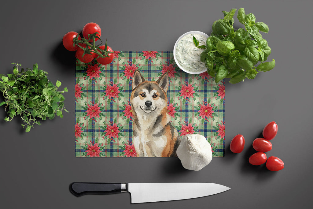 Sesame Akita Christmas PoinsettIas Cutting Board Tempered Glass Kitchen Cutting Surface, Heat Resistant Chopping, Non-Slip Feet, Food Prep & Serving