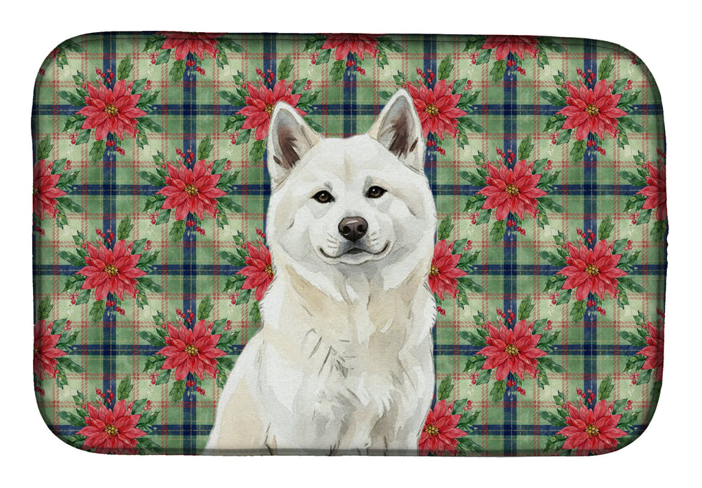 White Akita Christmas PoinsettIas Dish Drying Mat Absorbent Dish Drying Mat Pad for Kitchen Counter Dish Drainer Mat for Countertop, 14 x 21", Multicolor