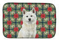 White Akita Christmas PoinsettIas Dish Drying Mat Absorbent Dish Drying Mat Pad for Kitchen Counter Dish Drainer Mat for Countertop, 14 x 21", Multicolor