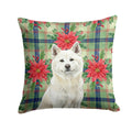 White Akita Christmas PoinsettIas Decorative Throw Pillow 14x14 Indoor Outdoor Accent Cushion, Fabric Cover with Insert for Sofa, Bed, Porch & Living Room