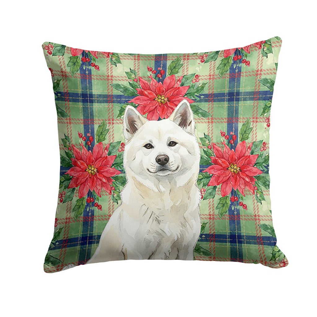 White Akita Christmas PoinsettIas Decorative Throw Pillow 18x18 Indoor Outdoor Accent Cushion, Fabric Cover with Insert for Sofa, Bed, Porch & Living Room