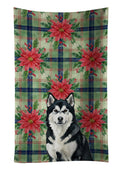 Black and White Alaskan Malamute Christmas PoinsettIas Kitchen Towel Velour Plush Front and Cotton Loop Back Machine Washable