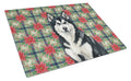Black and White Alaskan Malamute Christmas PoinsettIas Cutting Board Tempered Glass Kitchen Cutting Surface, Heat Resistant Chopping, Non-Slip Feet, Food Prep & Serving