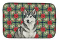 Gray and White Alaskan Malamute Christmas PoinsettIas Dish Drying Mat Absorbent Dish Drying Mat Pad for Kitchen Counter Dish Drainer Mat for Countertop, 14 x 21", Multicolor