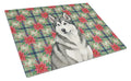 Gray and White Alaskan Malamute Christmas PoinsettIas Cutting Board Tempered Glass Kitchen Cutting Surface, Heat Resistant Chopping, Non-Slip Feet, Food Prep & Serving