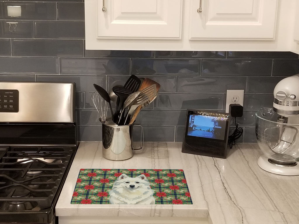 American Eskimo Christmas PoinsettIas Cutting Board Tempered Glass Kitchen Cutting Surface, Heat Resistant Chopping, Non-Slip Feet, Food Prep & Serving