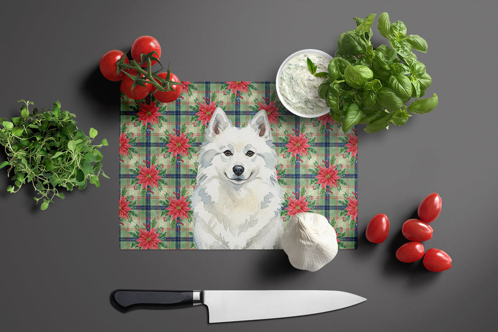 American Eskimo Christmas PoinsettIas Cutting Board Tempered Glass Kitchen Cutting Surface, Heat Resistant Chopping, Non-Slip Feet, Food Prep & Serving