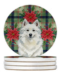 American Eskimo Christmas PoinsettIas Large Sandstone Coasters Pack of 4 Absorbent Round Coasters Decor Gifts for Men or Women, 4 in, Multicolor