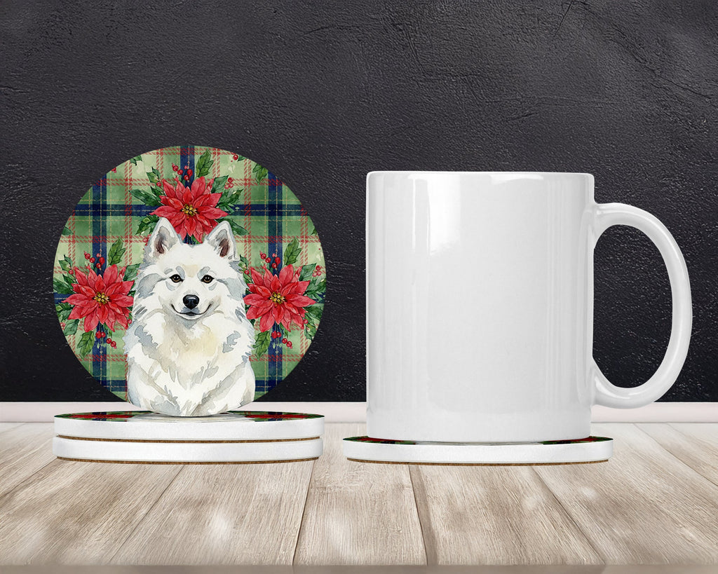 American Eskimo Christmas PoinsettIas Large Sandstone Coasters Pack of 4 Absorbent Round Coasters Decor Gifts for Men or Women, 4 in, Multicolor