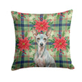 American Hairless Terrier Christmas PoinsettIas Decorative Throw Pillow 14x14 Indoor Outdoor Accent Cushion, Fabric Cover with Insert for Sofa, Bed, Porch & Living Room