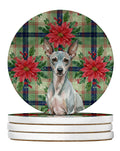 American Hairless Terrier Christmas PoinsettIas Large Sandstone Coasters Pack of 4 Absorbent Round Coasters Decor Gifts for Men or Women, 4 in, Multicolor