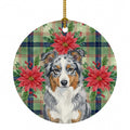 Blue Merle American Shepherd Christmas PoinsettIas Ceramic Ornament Christmas Tree Hanging Decorations for Home Christmas Holiday, Party, Gift, 3 in, Multicolor