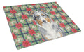Blue Merle American Shepherd Christmas PoinsettIas Cutting Board Tempered Glass Kitchen Cutting Surface, Heat Resistant Chopping, Non-Slip Feet, Food Prep & Serving