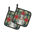 Blue Merle American Shepherd Christmas PoinsettIas Pot Holder Set of 2 Heat Resistant Quilted Hot Pads 7.5 x 7.5 Inch, Insulated Kitchen Trivets for Cooking & Baking