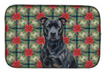 Black American Staffordshire Terrier Christmas PoinsettIas Dish Drying Mat Absorbent Dish Drying Mat Pad for Kitchen Counter Dish Drainer Mat for Countertop, 14 x 21", Multicolor