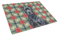 Black American Staffordshire Terrier Christmas PoinsettIas Cutting Board Tempered Glass Kitchen Cutting Surface, Heat Resistant Chopping, Non-Slip Feet, Food Prep & Serving