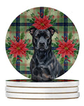 Black American Staffordshire Terrier Christmas PoinsettIas Large Sandstone Coasters Pack of 4 Absorbent Round Coasters Decor Gifts for Men or Women, 4 in, Multicolor