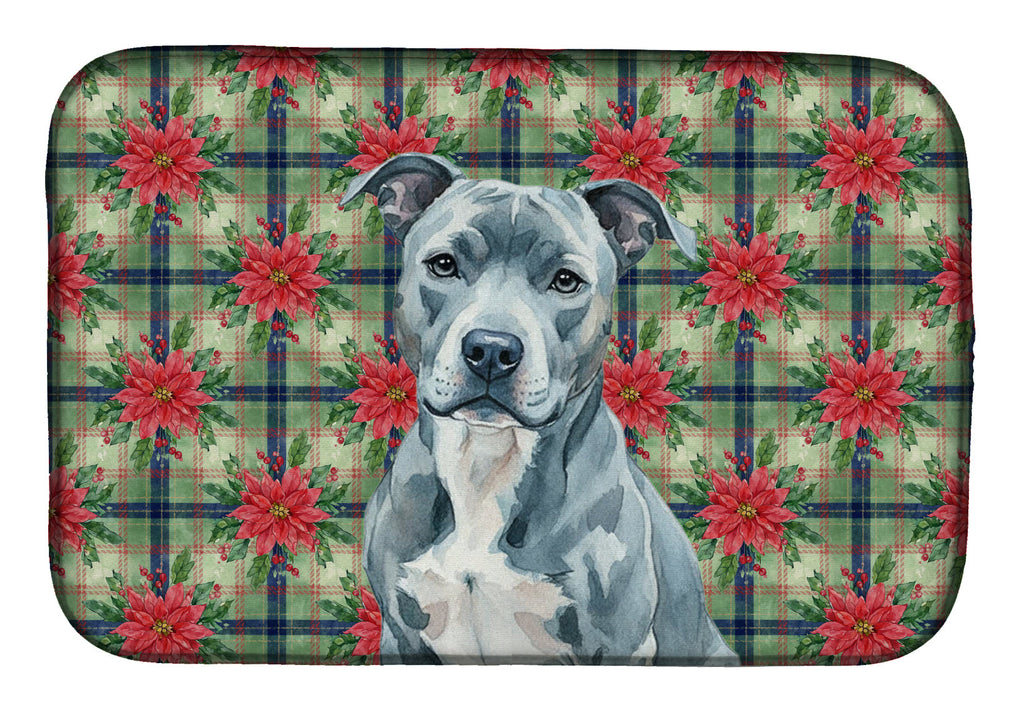 Blue American Staffordshire Terrier Christmas PoinsettIas Dish Drying Mat Absorbent Dish Drying Mat Pad for Kitchen Counter Dish Drainer Mat for Countertop, 14 x 21", Multicolor