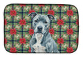 Blue American Staffordshire Terrier Christmas PoinsettIas Dish Drying Mat Absorbent Dish Drying Mat Pad for Kitchen Counter Dish Drainer Mat for Countertop, 14 x 21", Multicolor