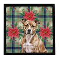 Brindle American Staffordshire Terrier Christmas PoinsettIas Framed Metal Print Bathroom, Kitchen, Office, Home Decor Wall Art Ready to Hang, Square, 8X8
