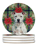 White American Staffordshire Terrier Christmas PoinsettIas Large Sandstone Coasters Pack of 4 Absorbent Round Coasters Decor Gifts for Men or Women, 4 in, Multicolor