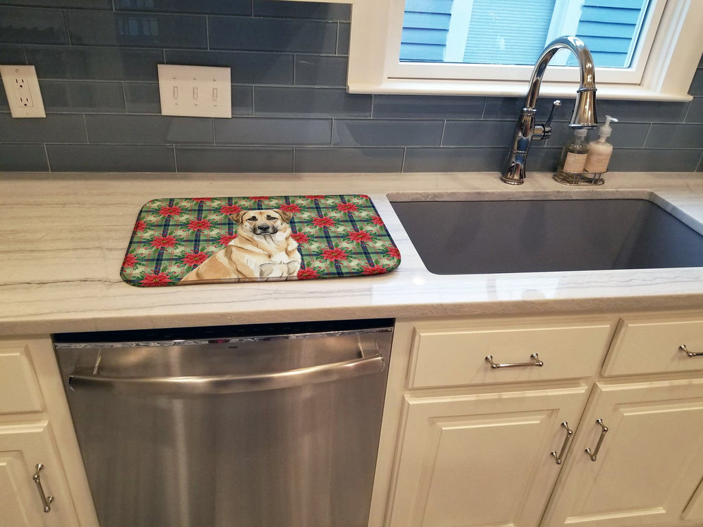 Anatolian Shepherd Dog Christmas PoinsettIas Dish Drying Mat Absorbent Dish Drying Mat Pad for Kitchen Counter Dish Drainer Mat for Countertop, 14 x 21", Multicolor