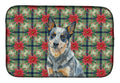 Blue Heeler Australian Cattle Dog Christmas PoinsettIas Dish Drying Mat Absorbent Dish Drying Mat Pad for Kitchen Counter Dish Drainer Mat for Countertop, 14 x 21", Multicolor