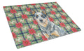 Blue Heeler Australian Cattle Dog Christmas PoinsettIas Cutting Board Tempered Glass Kitchen Cutting Surface, Heat Resistant Chopping, Non-Slip Feet, Food Prep & Serving